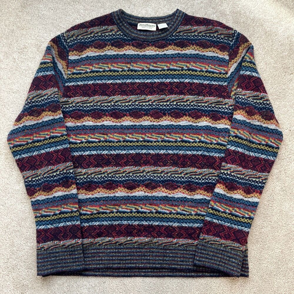 Norm Thompson Sweater Men XL Italy Multicolor Cosby Geometric Wool Blend Grandpa